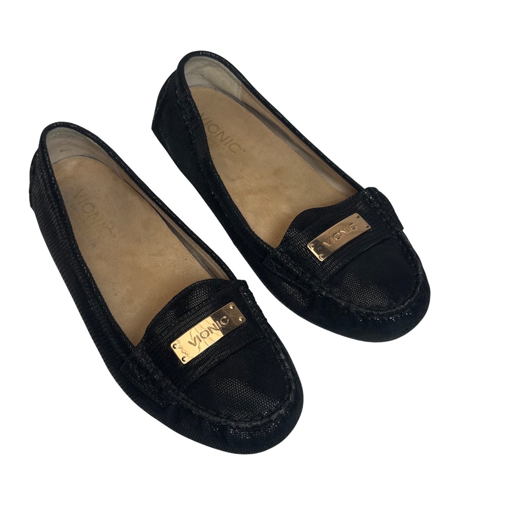 Vionic Sydney Loafers Women‎ 7.5 Black Gold Orthotic Orthaheel Comfort